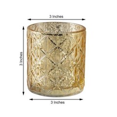 6 pcs Gold Mercury Glass Votive Candle Holders Geometric Design Wedding