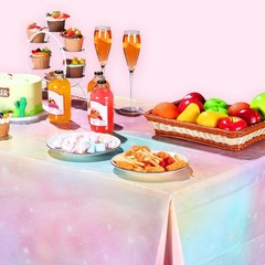 Tiamon 1 Pc Pastel Rainbow Tablecloths 108″ x 54″ (Rectangular), Pink