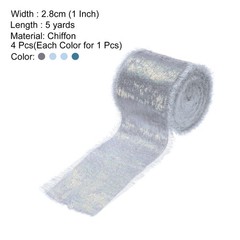 4pcs Chiffon Ribbon, 1″x5 Yard Silk Ribbon, Blue Glitter Fabric Ribbon