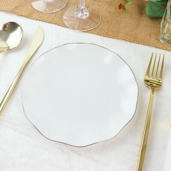 Round Plastic Salad Dinner Plates Gold Wavy Rim Party Disposable Tableware