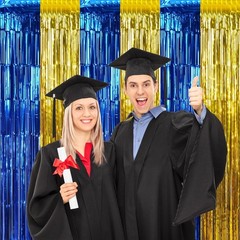 6 Pack 3.3Ft x 6.6Ft Graduation Foil Fringe Curtain Backdrop Decorations, Blu…