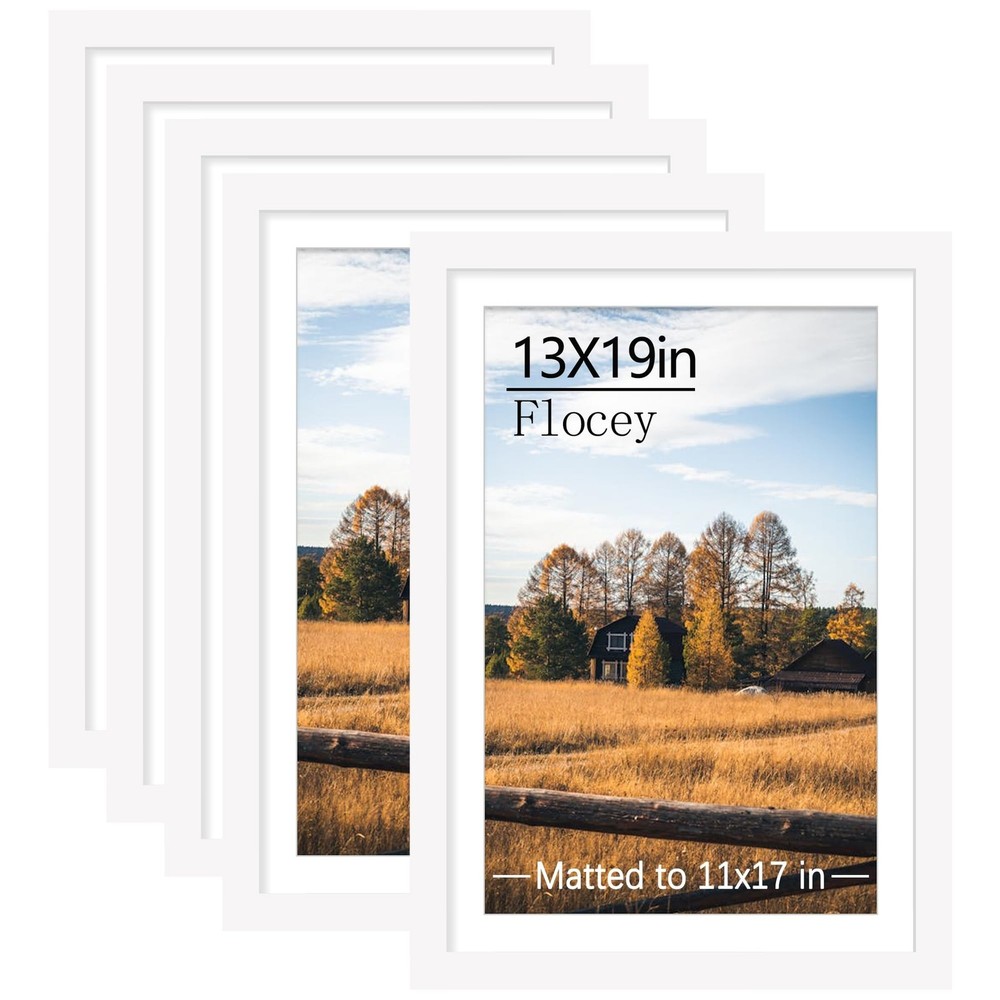 13×19 Picture Frame Set of 5, White Poster Frame, Display Pictures 11 x 17 wi…