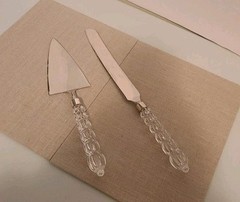 Mikasa Two-Piece Silver Plated Cake Server & Cake Knife Set Glass Handles Boxed