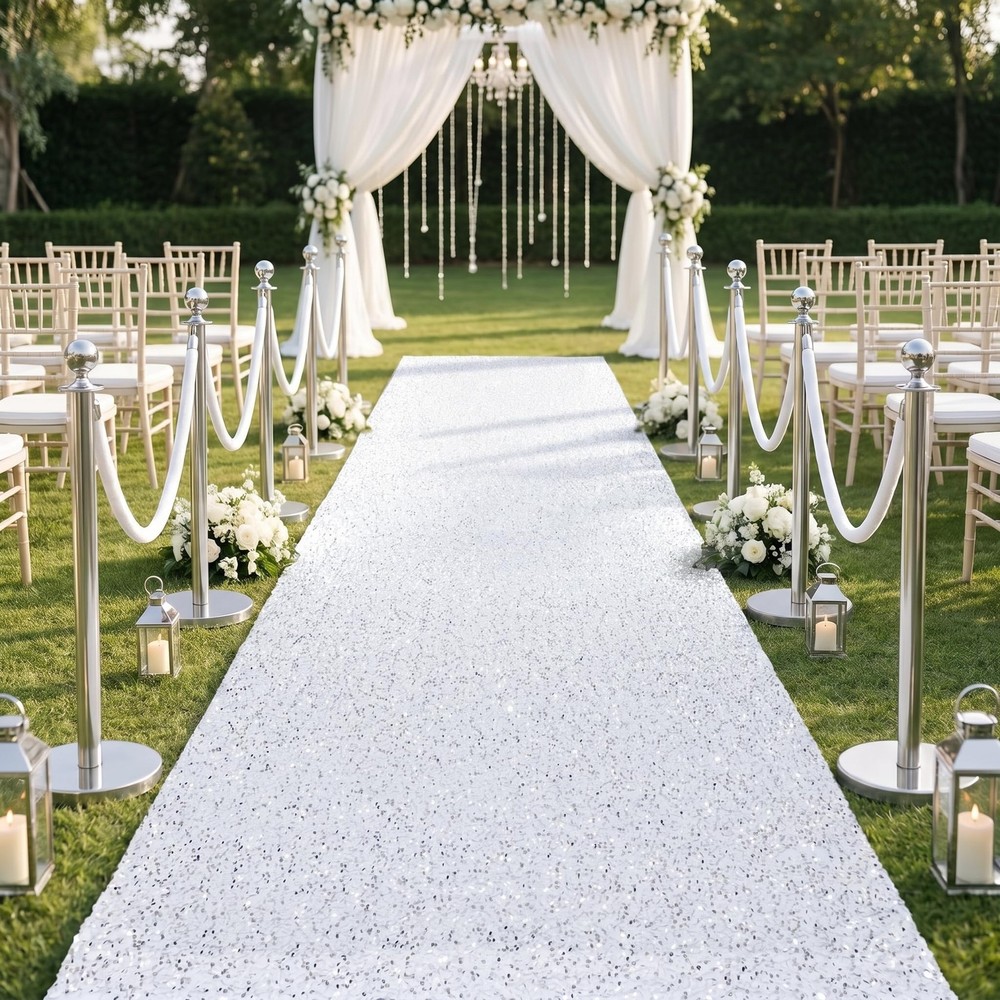 White Sequin Velvet Carpet Runner for Party 4FTx15FT Carpet Sparkly Rug for I…