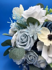 Dusty Blue & White Artificial Wedding Bridal Bouquet Ling’s Moments Faux Flowers
