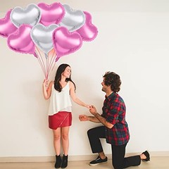 18 Inch, Pack of 10 Heart Shaped Balloons – Big Metallic Foil Pink & Silver