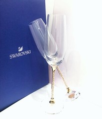 NEW SWAROVSKI Crystalline Toasting Flutes Wedding Champagne Glasses Gold, White