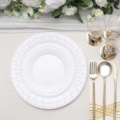 10 pcs Plastic WHITE with Basketweave 10″ PLATES Disposable Party Wedding SALE