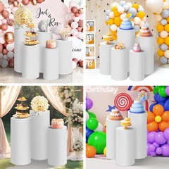 Set of 5 – White Cylinder Pedestal Stand Covers, Spandex Cylinder Stand Covers f