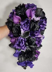 Purple Black Rose Calla Lily Bridal Wedding Bouquet Accessories