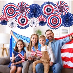 4th of July Patriotic Decorations Hanging Paper Fans Red White Blue