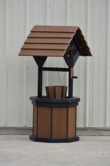 4 ft. Poly Wishing Well; w Planter Bucket; Wood Looking, Antique Mahogany/Black