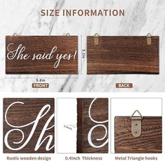 Blulu 2 Pieces He Asked She Said Yes Sign Wedding Engagement Brown, White