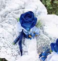 Blue White Corsage Boutonniere Set Prom Wedding Homecoming Artificial Rose