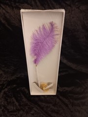 3 New Ballpoint Ostrich Feather Pen Plume Purple Orange White Gold Stand Wedding