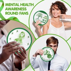 Marsui 12 Pcs Green Round Foldable Hand Fan Mental Health Awareness