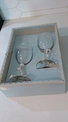 Wedding Wine Glasses Set of 2 Decorated Clear Round Engraved Love & Hearts Theme