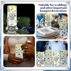 4 Pcs Flameless Pillar Candles LED Blue and White Porcelain Chinoiserie