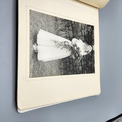 Vintage White Wedding Album w/ 8 Photos 1940s Black & White Vtg Bridal