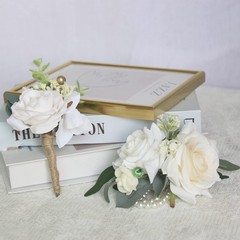 Rinlong Corsage and Boutonniere Set White Rose Corsages Wristlet Groom Flower…