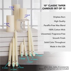 Colonial Candle Unscented Taper Candle, Classic Collection, 10 In, Ivory