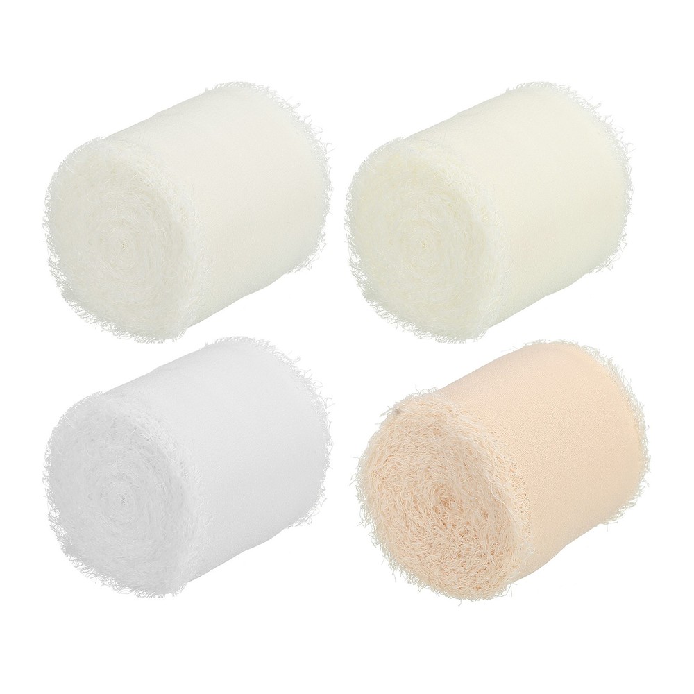 1 Set/4 Rolls 1.5 In x 5 Yard Handmade Fringe Silk Chiffon Ribbon, Multicolor