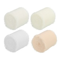 1 Set/4 Rolls 1.5 In x 5 Yard Handmade Fringe Silk Chiffon Ribbon, Multicolor