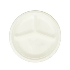 50 Round 10″ WHITE 3-Compartment Sustainable Bagasse DINNER PLATES Party Events