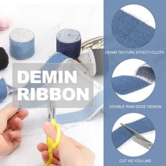 Uxcell Denim Ribbon, 6 Rolls 1.5»×2 Yard Frayed Fringe, Blue