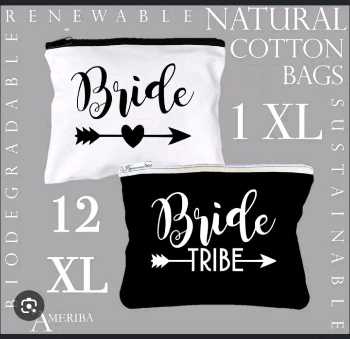 Bride Tribe Cotton Zipper Bags Set 12 Bride Tribe +1 Bride, Black/White