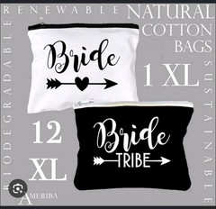 Bride Tribe Cotton Zipper Bags Set 12 Bride Tribe +1 Bride, Black/White