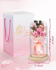 Preserved Flowers Gifts for Her,Preserved Rose Bouquet in Glass Pink
