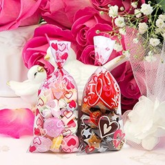 Valentine Cellophane Candy Bags,150 Pcs Treat Bags Heart and Love Shape