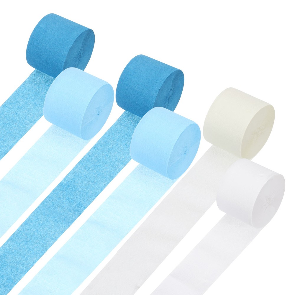 Crepe Paper Streamers 6 Rolls 492ft (Dark Blue/Light Blue/White/Beige)