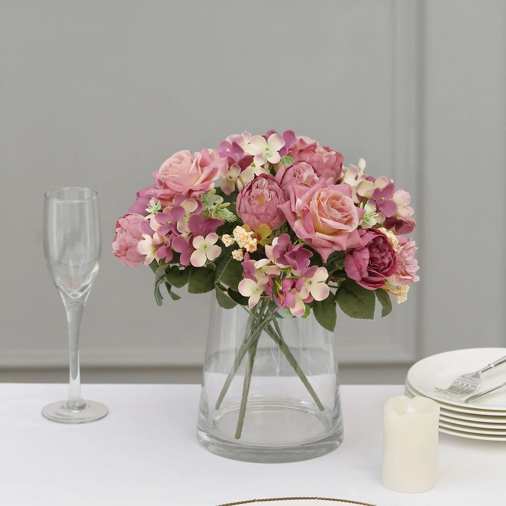 DUSTY ROSE 2 Bouquets 12″ SILK FLOWERS Assorted Artificial Floral Bushes Party