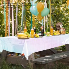2 Pieces Iridescence White Tablecloth, 40 x 108“ Disposable Shiny Laser Table Cl