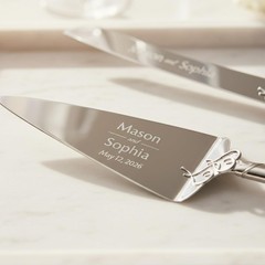 Personalized True Love Silver Wedding Cake Cutting Set Custom Engraved Wedding
