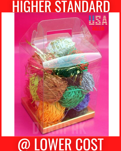 24 PCS 4x3x2-1/2″ Party Wedding Favor Gable Handle Clear PVC Box w/ Golden Card