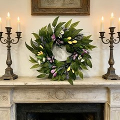 50CM Outdoor Wreath with Spring Flowers and Butterflies for Front Door Decor
