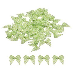 100Pcs Mini Gingham Ribbon Bow 1″ Checkered Ribbon Bows Green and White