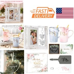 Engagement Gift Set for Couples with Picture Frame and Coffee Mugs for Newlyweds