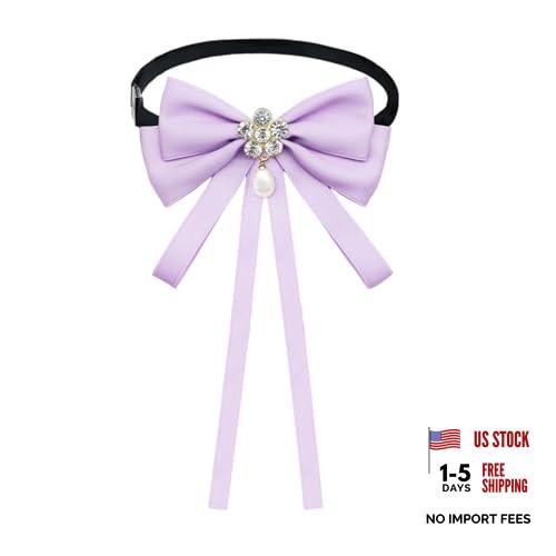 Womens Bow Tie Ribbon Rhinestone Bow Ties for Women Pre-Tied Necktie for Purple