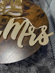 Gold Glitter Wood Mr & Mrs Wedding Table Sign Centerpiece Modern Decor