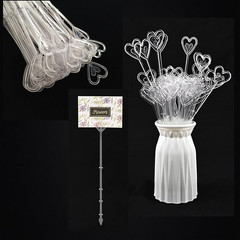 Plastic Floral Pick Card Holder, 100PCS Clear Heart Flower Card Holder Clips Sti