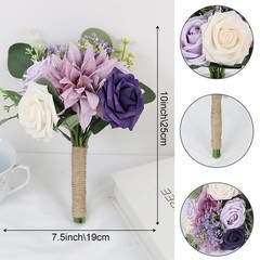 Artificial Bridesmaid Bouquets 6 Pcs – 7 Inch Pre-made 6pcs Bouquets, Lilac