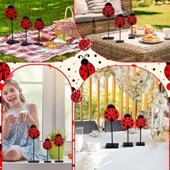 Menkxi 3 Pcs Ladybug Decor Set Table Spring Wooden Tabletop Brown