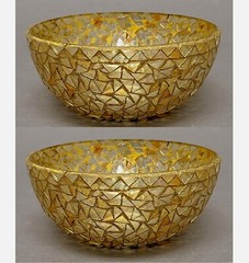 Compote Bowl Vase Mosaic Amber Color Triangle Glass Chips 6″Dia 2.5″High Set/2