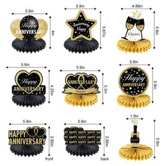 Happy Wedding Anniversary Decorations Table Honeycomb 8, Black, Gold