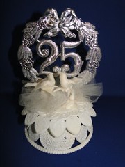 New Elegant 25th Wedding Anniversary Caketop with Love Doves & #25 Decor, #69