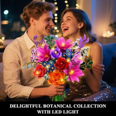 Elegant Flowers Bouquet Building Set with LED Light – 1054PCS for Creative Decor